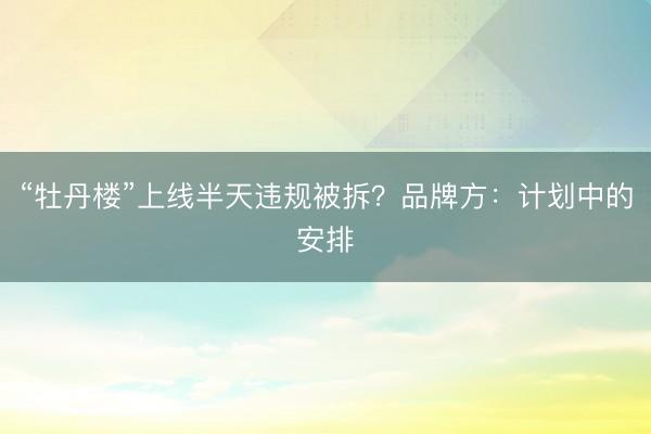 “牡丹楼”上线半天违规被拆？品牌方：计划中的安排