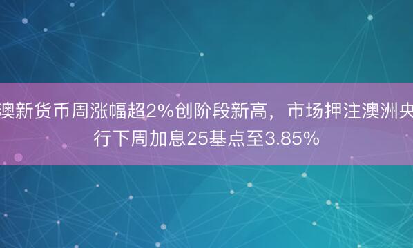 澳新货币周涨幅超2%创阶段新高，市场押注澳洲央行下周加息25基点至3.85%