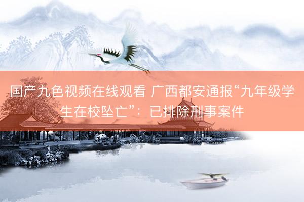 国产九色视频在线观看 广西都安通报“九年级学生在校坠亡”：已排除刑事案件