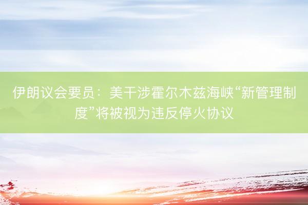 伊朗议会要员：美干涉霍尔木兹海峡“新管理制度”将被视为违反停火协议