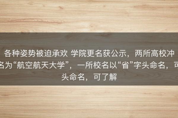 各种姿势被迫承欢 学院更名获公示,两所高校冲刺更名为“航空航天大学”,一所校名以“省”字头命名,可了解