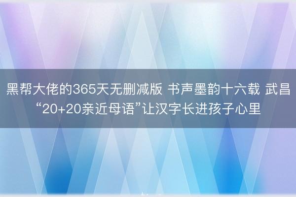 黑帮大佬的365天无删减版 书声墨韵十六载 武昌“20+20亲近母语”让汉字长进孩子心里