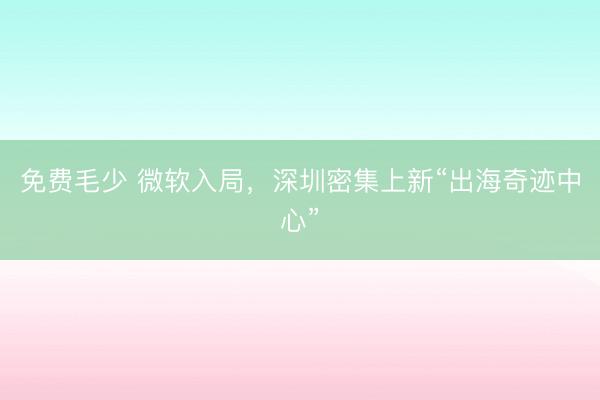 免费毛少 微软入局，深圳密集上新“出海奇迹中心”