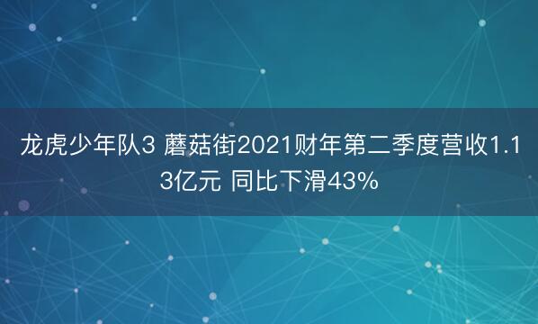 龙虎少年队3 蘑菇街2021财年第二季度营收1.13亿元 同比下滑43%