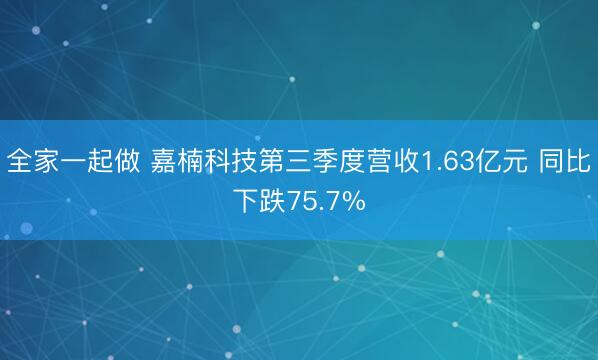 全家一起做 嘉楠科技第三季度营收1.63亿元 同比下跌75.7%